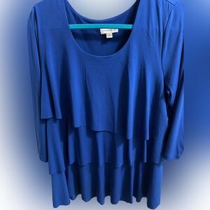 Susan Graver Medium Blue Tiered Layered Top 3/4 Sleeve